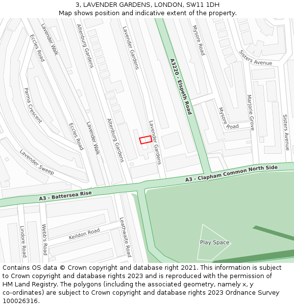 3, LAVENDER GARDENS, LONDON, SW11 1DH: Location map and indicative extent of plot