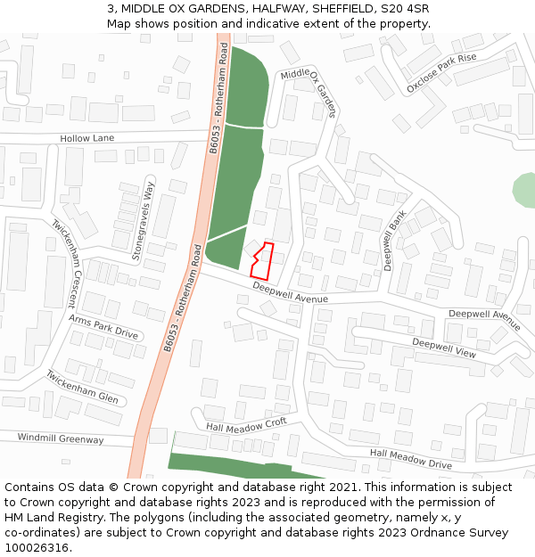 3, MIDDLE OX GARDENS, HALFWAY, SHEFFIELD, S20 4SR: Location map and indicative extent of plot