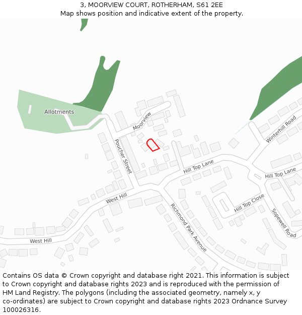 3, MOORVIEW COURT, ROTHERHAM, S61 2EE: Location map and indicative extent of plot