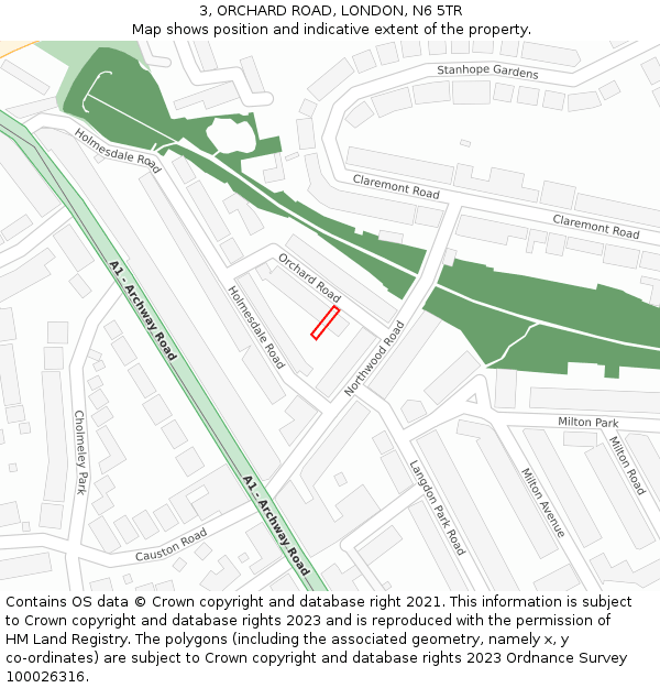 3, ORCHARD ROAD, LONDON, N6 5TR: Location map and indicative extent of plot