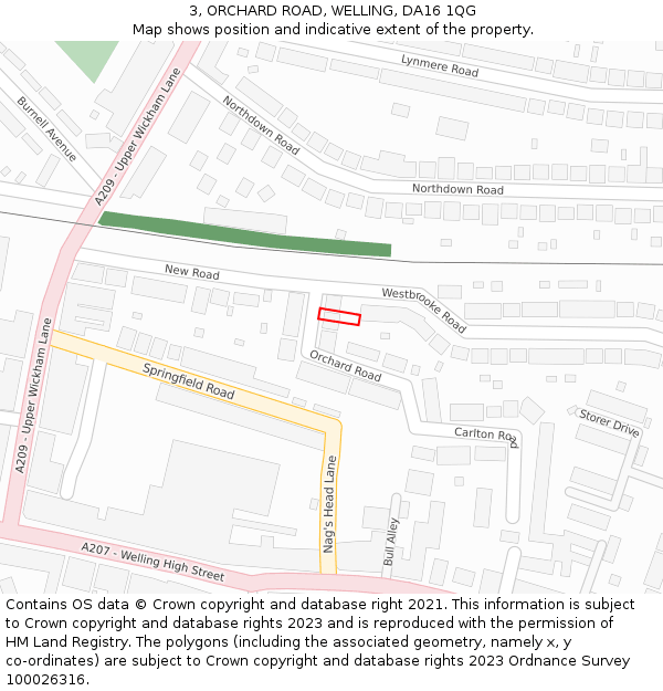 3, ORCHARD ROAD, WELLING, DA16 1QG: Location map and indicative extent of plot
