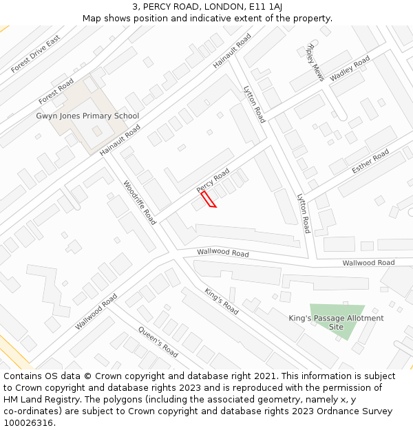 3, PERCY ROAD, LONDON, E11 1AJ: Location map and indicative extent of plot