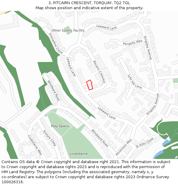 3, PITCAIRN CRESCENT, TORQUAY, TQ2 7GL: Location map and indicative extent of plot