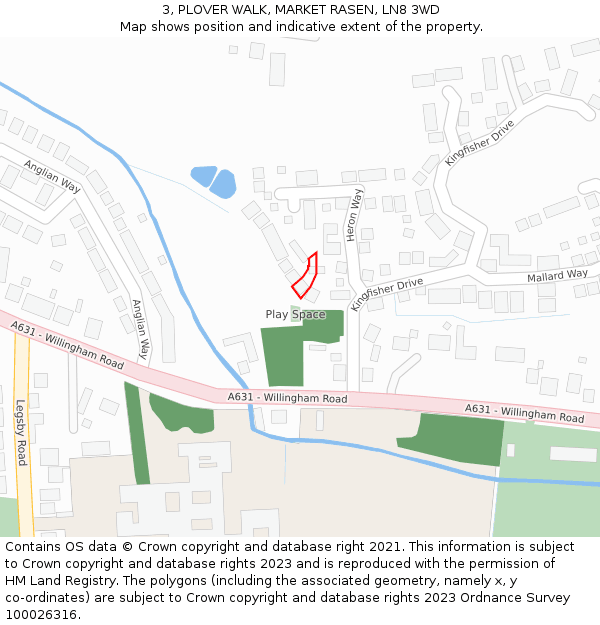 3, PLOVER WALK, MARKET RASEN, LN8 3WD: Location map and indicative extent of plot