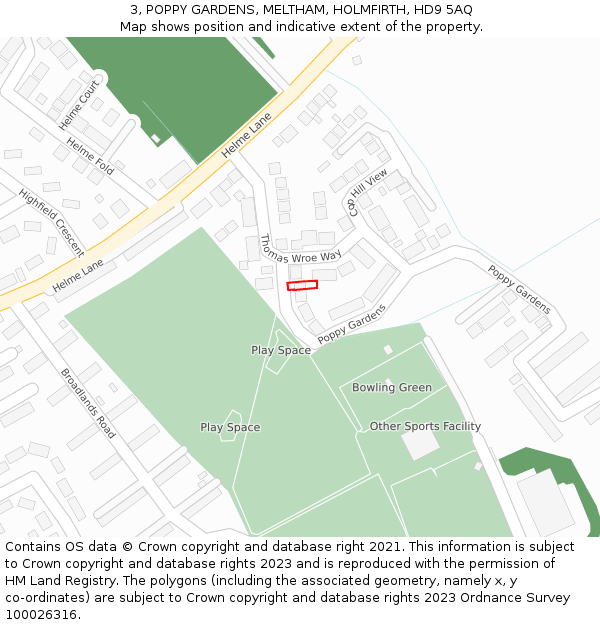 3, POPPY GARDENS, MELTHAM, HOLMFIRTH, HD9 5AQ: Location map and indicative extent of plot