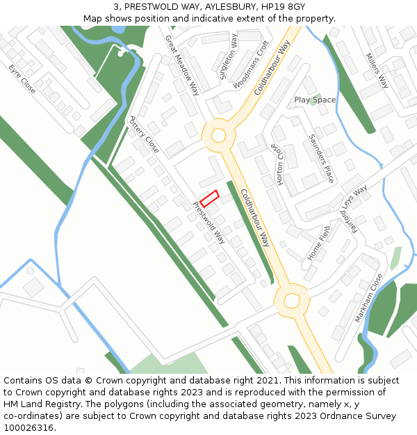 3, PRESTWOLD WAY, AYLESBURY, HP19 8GY: Location map and indicative extent of plot