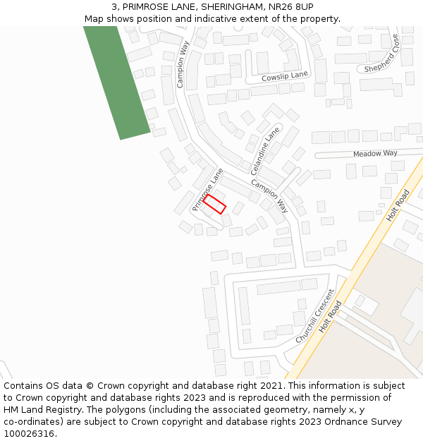 3, PRIMROSE LANE, SHERINGHAM, NR26 8UP: Location map and indicative extent of plot