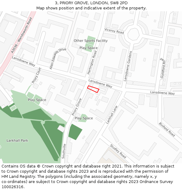 3, PRIORY GROVE, LONDON, SW8 2PD: Location map and indicative extent of plot
