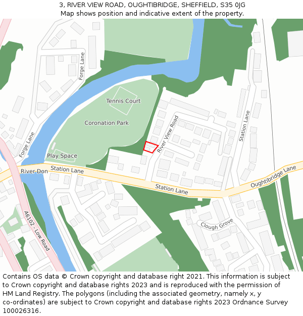 3, RIVER VIEW ROAD, OUGHTIBRIDGE, SHEFFIELD, S35 0JG: Location map and indicative extent of plot