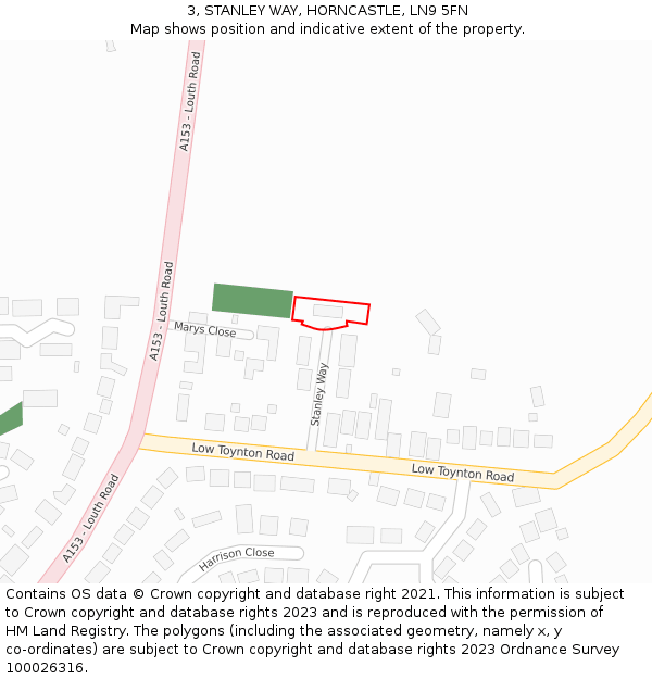3, STANLEY WAY, HORNCASTLE, LN9 5FN: Location map and indicative extent of plot