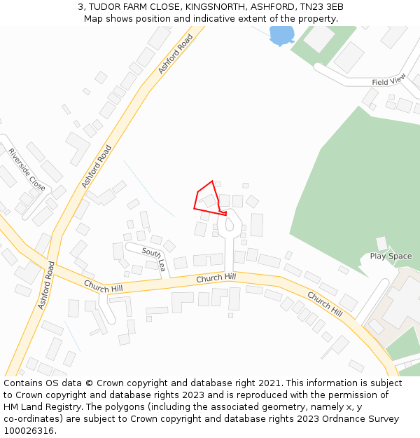 3, TUDOR FARM CLOSE, KINGSNORTH, ASHFORD, TN23 3EB: Location map and indicative extent of plot