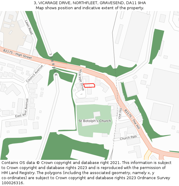 3, VICARAGE DRIVE, NORTHFLEET, GRAVESEND, DA11 9HA: Location map and indicative extent of plot