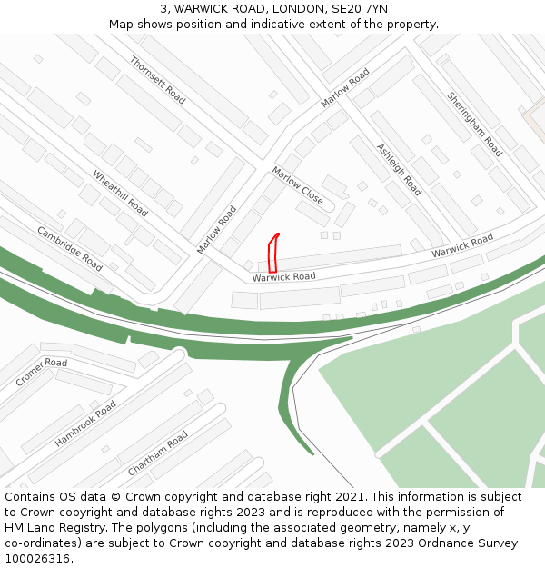 3, WARWICK ROAD, LONDON, SE20 7YN: Location map and indicative extent of plot