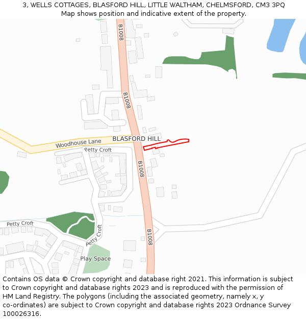 3, WELLS COTTAGES, BLASFORD HILL, LITTLE WALTHAM, CHELMSFORD, CM3 3PQ: Location map and indicative extent of plot
