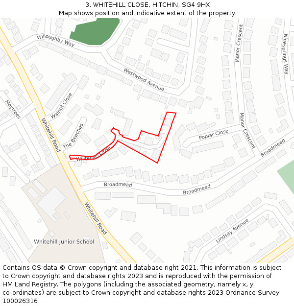 3, WHITEHILL CLOSE, HITCHIN, SG4 9HX: Location map and indicative extent of plot
