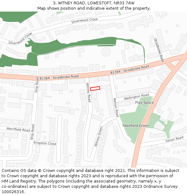 3, WITNEY ROAD, LOWESTOFT, NR33 7AW: Location map and indicative extent of plot