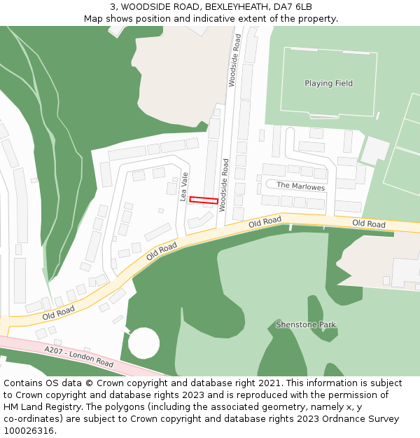 3, WOODSIDE ROAD, BEXLEYHEATH, DA7 6LB: Location map and indicative extent of plot