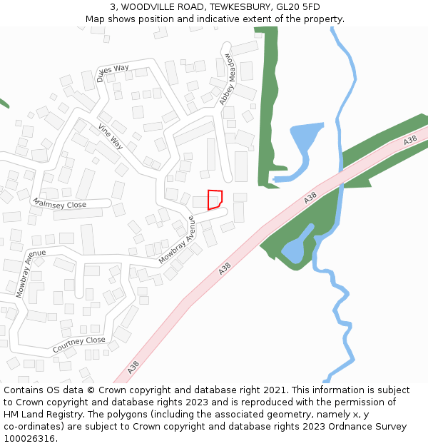 3, WOODVILLE ROAD, TEWKESBURY, GL20 5FD: Location map and indicative extent of plot