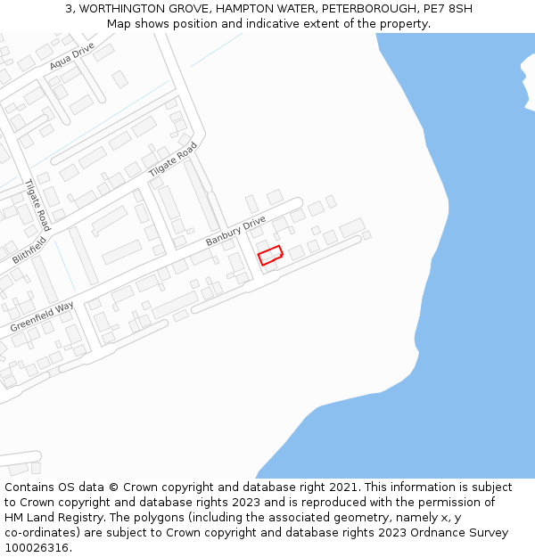 3, WORTHINGTON GROVE, HAMPTON WATER, PETERBOROUGH, PE7 8SH: Location map and indicative extent of plot