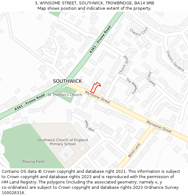 3, WYNSOME STREET, SOUTHWICK, TROWBRIDGE, BA14 9RB: Location map and indicative extent of plot