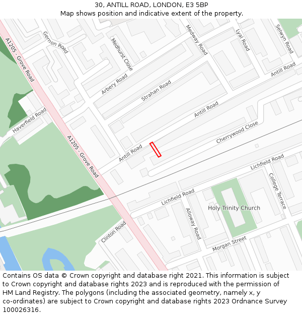 30, ANTILL ROAD, LONDON, E3 5BP: Location map and indicative extent of plot