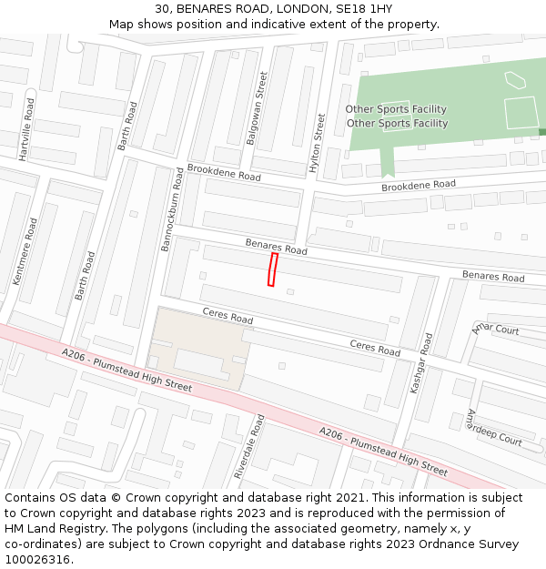 30, BENARES ROAD, LONDON, SE18 1HY: Location map and indicative extent of plot