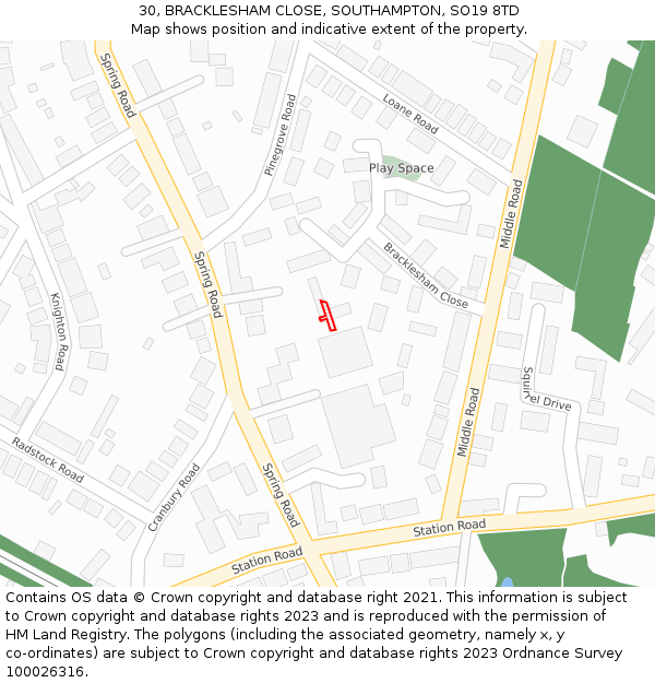 30, BRACKLESHAM CLOSE, SOUTHAMPTON, SO19 8TD: Location map and indicative extent of plot