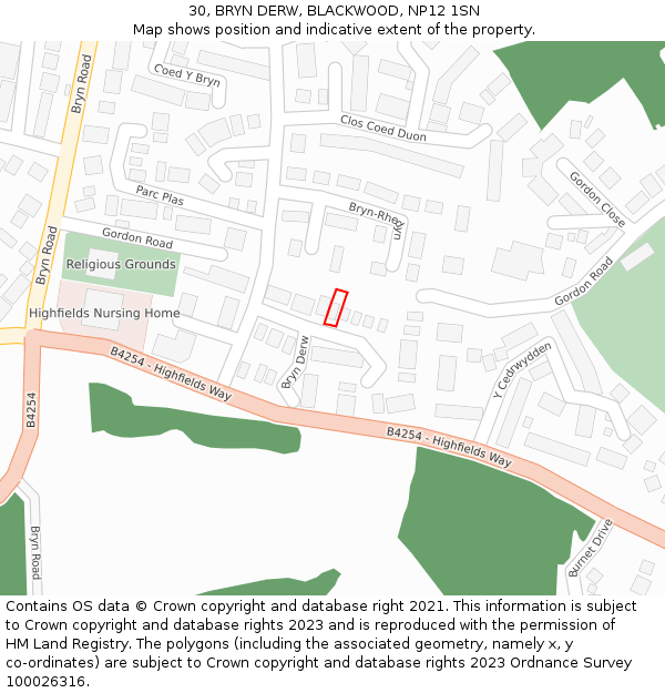 30, BRYN DERW, BLACKWOOD, NP12 1SN: Location map and indicative extent of plot
