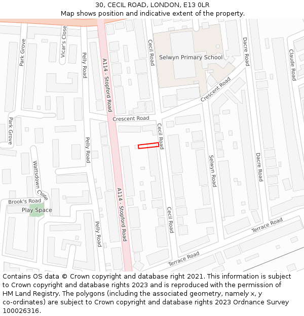 30, CECIL ROAD, LONDON, E13 0LR: Location map and indicative extent of plot