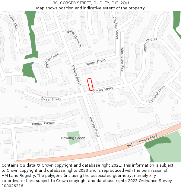 30, CORSER STREET, DUDLEY, DY1 2QU: Location map and indicative extent of plot