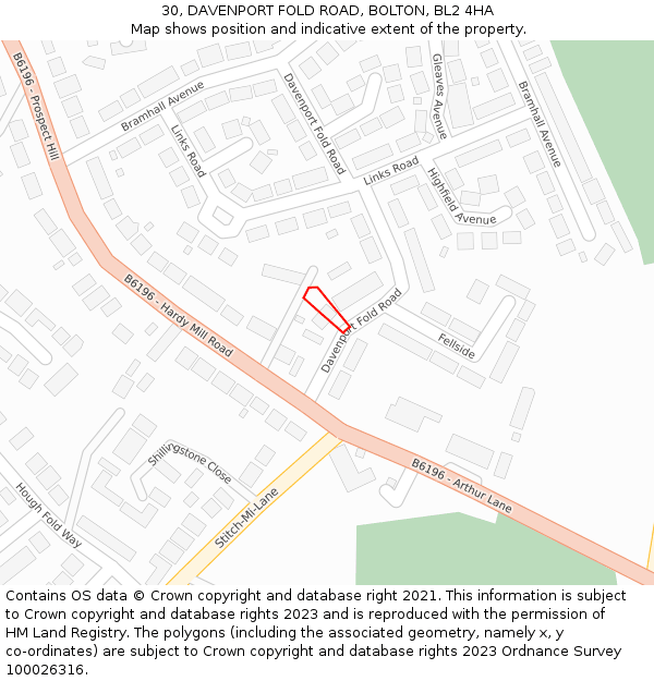 30, DAVENPORT FOLD ROAD, BOLTON, BL2 4HA: Location map and indicative extent of plot