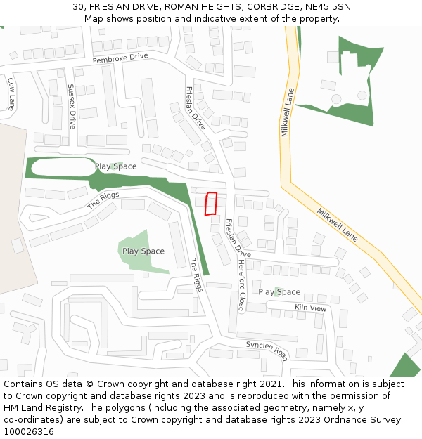 30, FRIESIAN DRIVE, ROMAN HEIGHTS, CORBRIDGE, NE45 5SN: Location map and indicative extent of plot