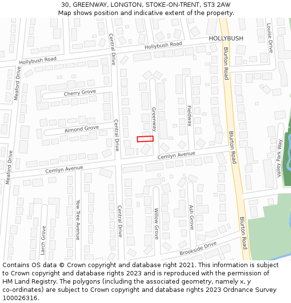 30, GREENWAY, LONGTON, STOKE-ON-TRENT, ST3 2AW: Location map and indicative extent of plot