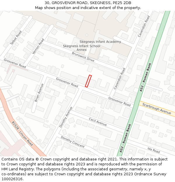 30, GROSVENOR ROAD, SKEGNESS, PE25 2DB: Location map and indicative extent of plot