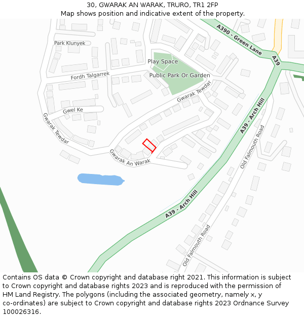 30, GWARAK AN WARAK, TRURO, TR1 2FP: Location map and indicative extent of plot