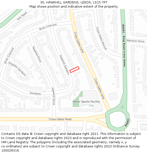 30, HAWKHILL GARDENS, LEEDS, LS15 7PT: Location map and indicative extent of plot
