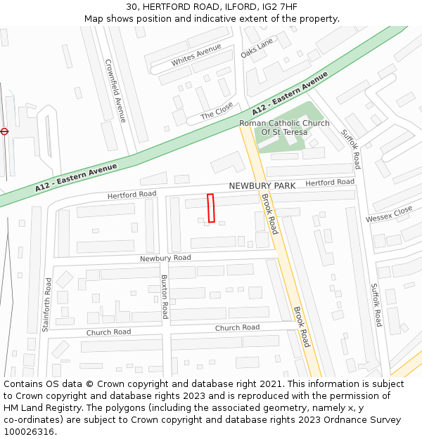30, HERTFORD ROAD, ILFORD, IG2 7HF: Location map and indicative extent of plot