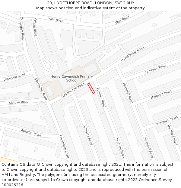 30, HYDETHORPE ROAD, LONDON, SW12 0HY: Location map and indicative extent of plot