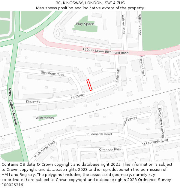 30, KINGSWAY, LONDON, SW14 7HS: Location map and indicative extent of plot