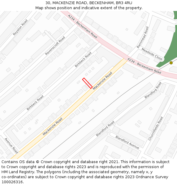 30, MACKENZIE ROAD, BECKENHAM, BR3 4RU: Location map and indicative extent of plot