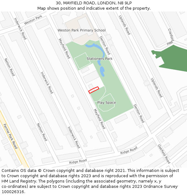 30, MAYFIELD ROAD, LONDON, N8 9LP: Location map and indicative extent of plot