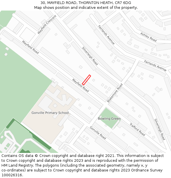 30, MAYFIELD ROAD, THORNTON HEATH, CR7 6DG: Location map and indicative extent of plot