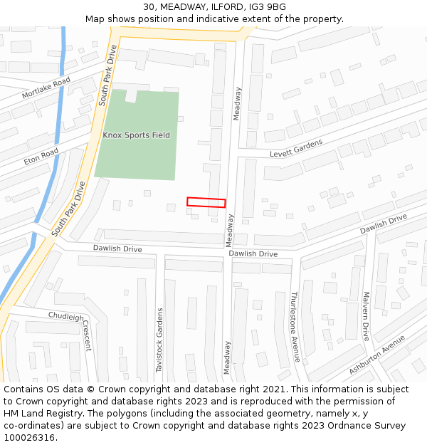 30, MEADWAY, ILFORD, IG3 9BG: Location map and indicative extent of plot