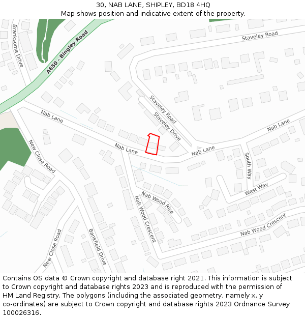 30, NAB LANE, SHIPLEY, BD18 4HQ: Location map and indicative extent of plot