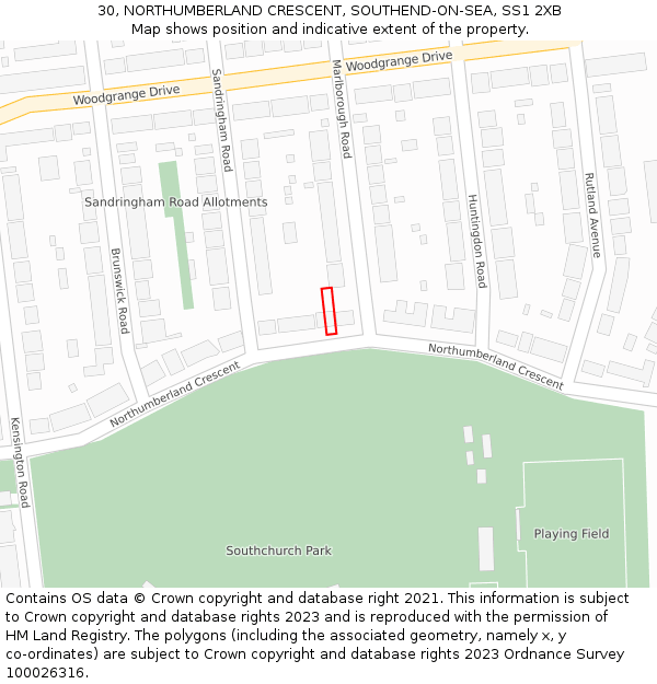 30, NORTHUMBERLAND CRESCENT, SOUTHEND-ON-SEA, SS1 2XB: Location map and indicative extent of plot