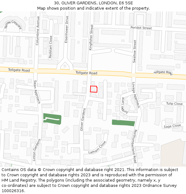30, OLIVER GARDENS, LONDON, E6 5SE: Location map and indicative extent of plot