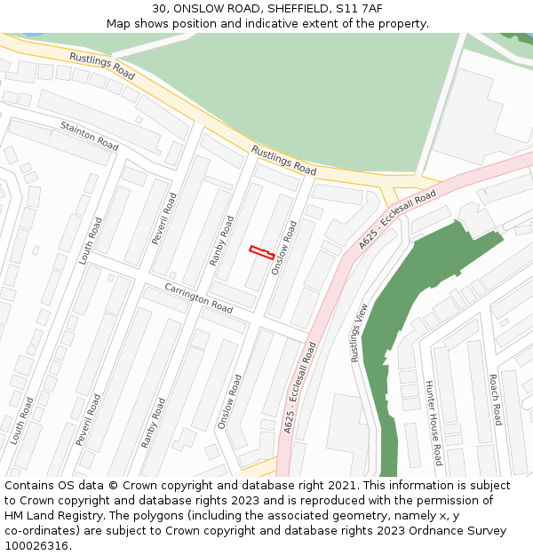30, ONSLOW ROAD, SHEFFIELD, S11 7AF: Location map and indicative extent of plot