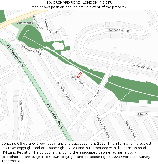 30, ORCHARD ROAD, LONDON, N6 5TR: Location map and indicative extent of plot