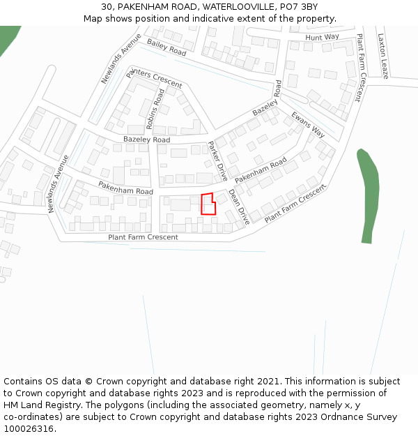 30, PAKENHAM ROAD, WATERLOOVILLE, PO7 3BY: Location map and indicative extent of plot