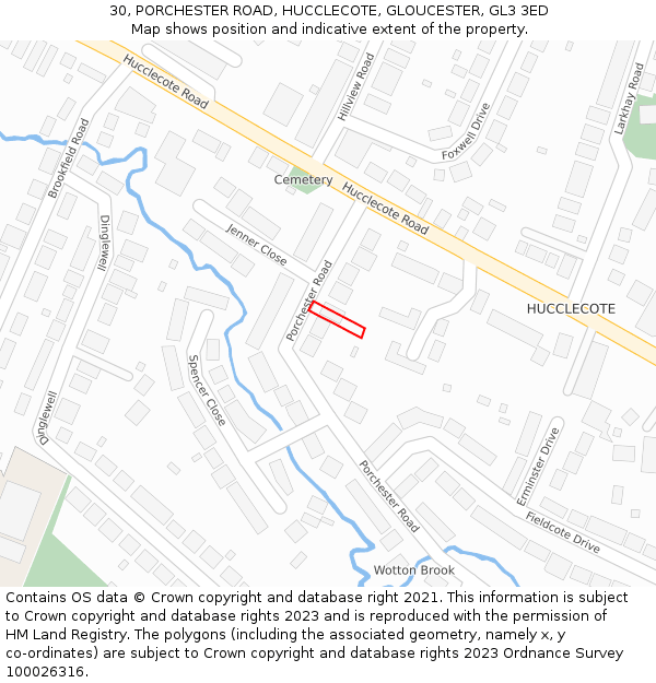 30, PORCHESTER ROAD, HUCCLECOTE, GLOUCESTER, GL3 3ED: Location map and indicative extent of plot